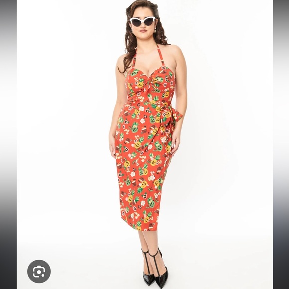 Unique Vintage Orange Rust June-O-Ween Sarong Pumpkin Halloween Dress NWT S - Picture 1 of 16